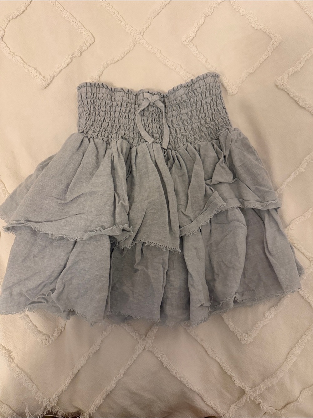 Zara Dusty Blue Smocked Ruffle Tiered Skirt